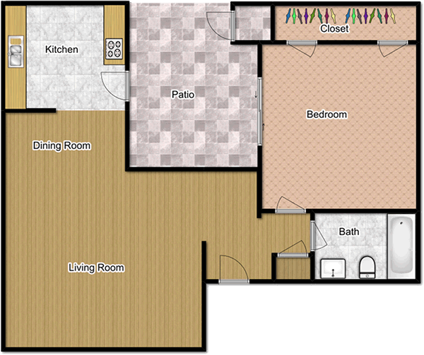 1 Bedroom 1 Bathroom Apartment for rent at Riverbend Apartment Homes in Arlington, TX