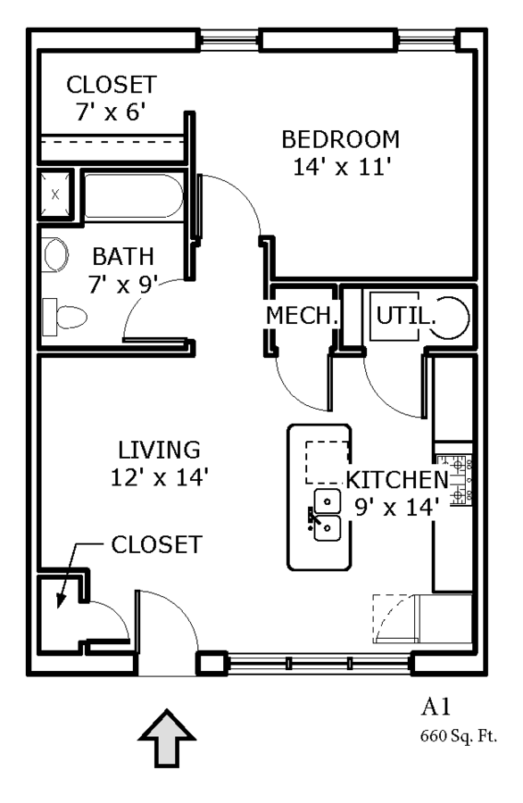 1 Bedroom 1 Bathroom Apartment for rent at Backwater Cove in Fayetteville, AR