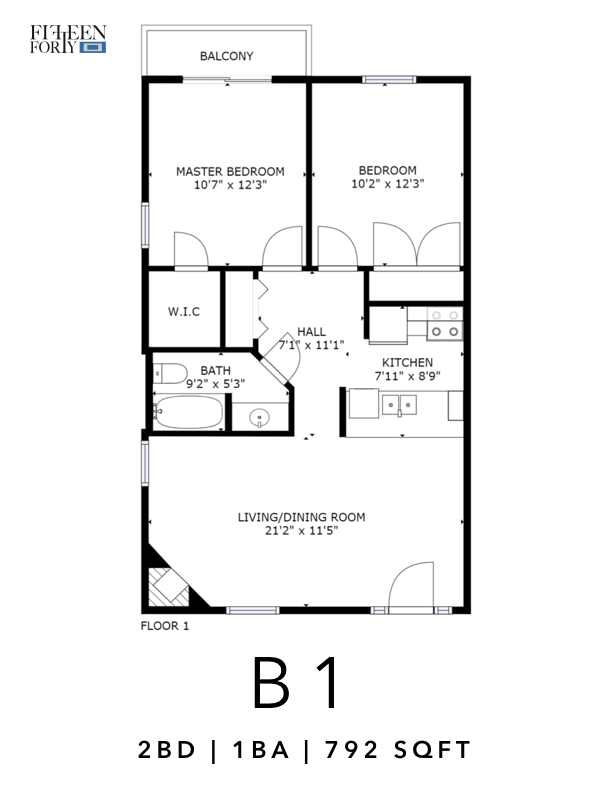 2 Bedrooms 1 Bathroom Apartment for rent at Fifteen Forty Apartments in Dallas, TX