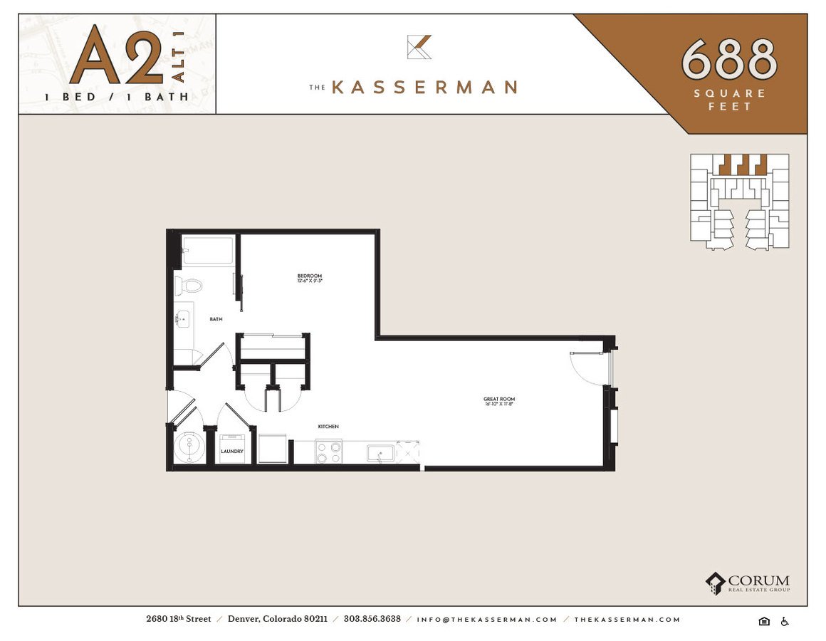 1 Bedroom 1 Bathroom Apartment for rent at The Kasserman in Denver, CO