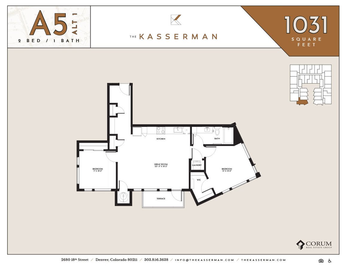 2 Bedrooms 1 Bathroom Apartment for rent at The Kasserman in Denver, CO
