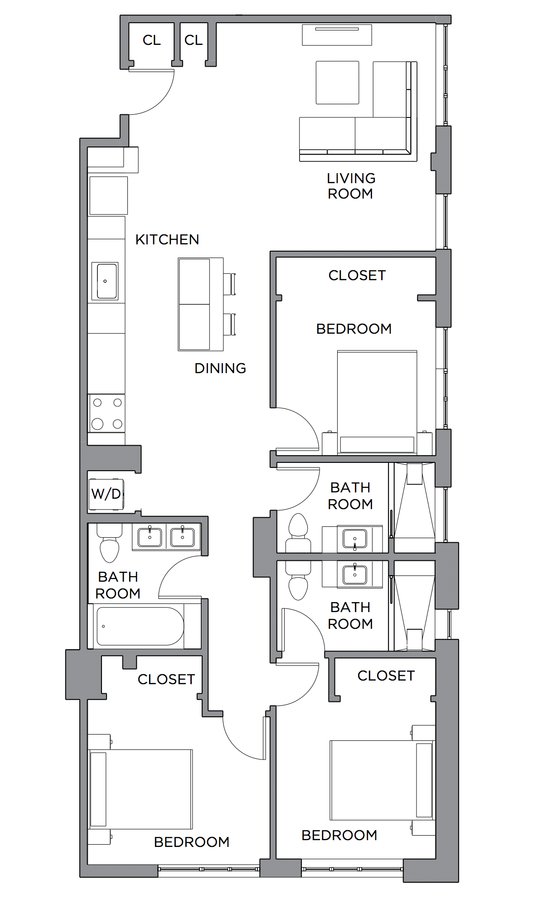 3 Bedrooms 3 Bathrooms Apartment for rent at Presidential City in Philadelphia, PA