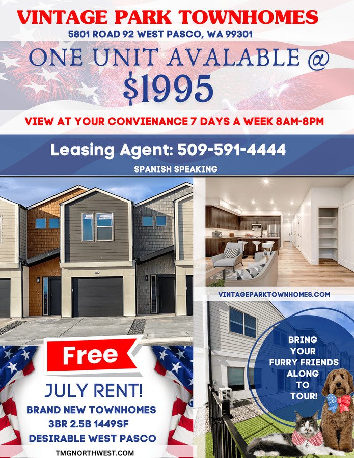Vintage Park Townhomes Ask About Free Rent! Apartments Pasco, WA