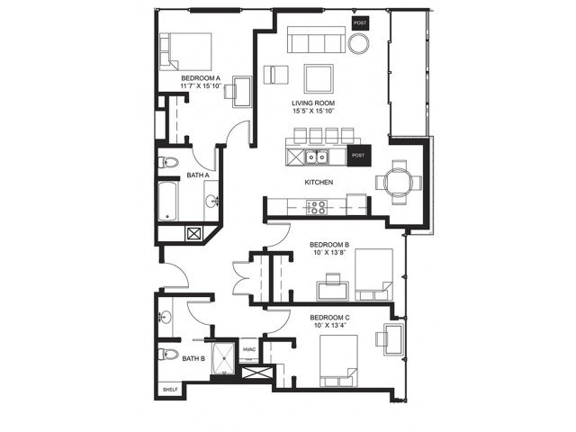 3 Bedrooms 2 Bathrooms Apartment for rent at Lucky in Madison, WI