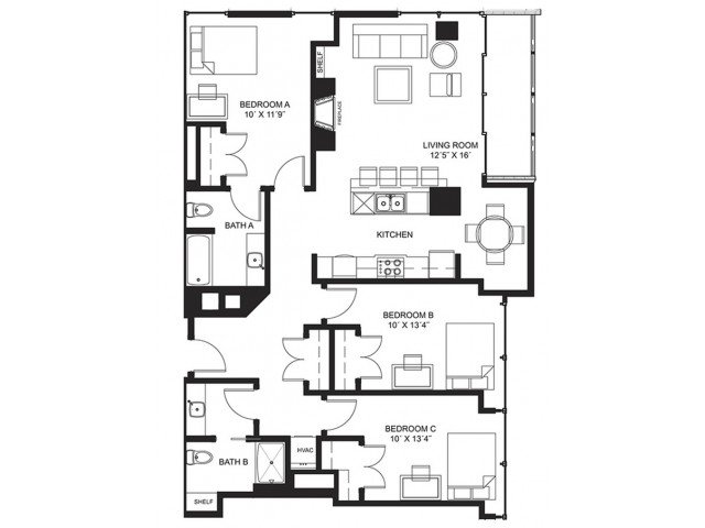 3 Bedrooms 2 Bathrooms Apartment for rent at Lucky in Madison, WI