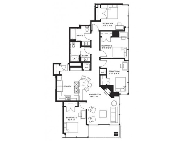 4 Bedrooms 2 Bathrooms Apartment for rent at Lucky in Madison, WI