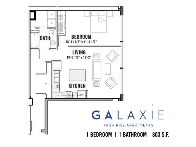 1 Bedroom 1 Bathroom Apartment for rent at Galaxie in Madison, WI