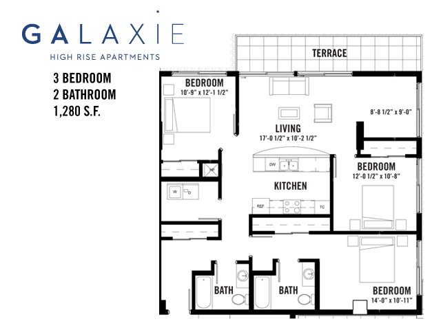 3 Bedrooms 2 Bathrooms Apartment for rent at Galaxie in Madison, WI