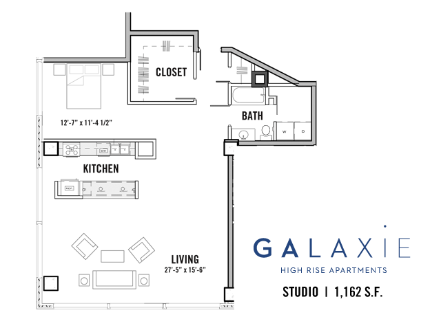 Studio 1 Bathroom Apartment for rent at Galaxie in Madison, WI