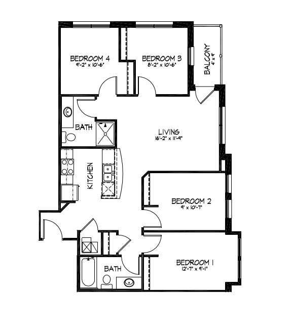 4 Bedrooms 2 Bathrooms Apartment for rent at Telluride Apartments in Iowa City, IA