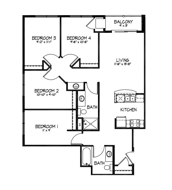 4 Bedrooms 2 Bathrooms Apartment for rent at Telluride Apartments in Iowa City, IA