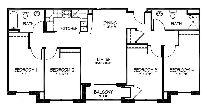 4 Bedrooms 2 Bathrooms Apartment for rent at Telluride Apartments in Iowa City, IA
