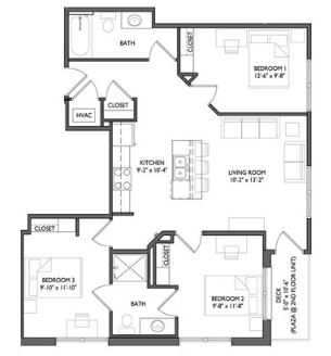 3 Bedrooms 2 Bathrooms Apartment for rent at Whistler Apartments in Iowa City, IA