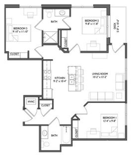 3 Bedrooms 2 Bathrooms Apartment for rent at Whistler Apartments in Iowa City, IA