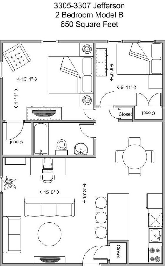 2 Bedrooms 1 Bathroom Apartment for rent at 3305-3307 Jefferson in Cincinnati, OH