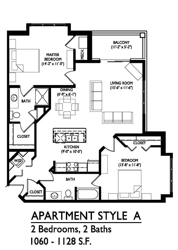 2 Bedrooms 2 Bathrooms Apartment for rent at Waldorf Midtown in Madison, WI
