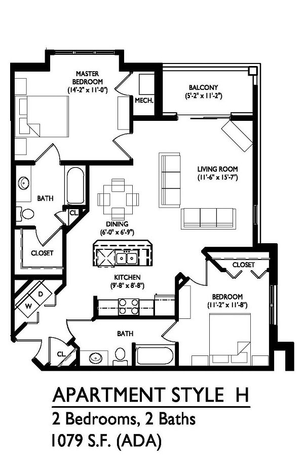 2 Bedrooms 2 Bathrooms Apartment for rent at Waldorf Midtown in Madison, WI