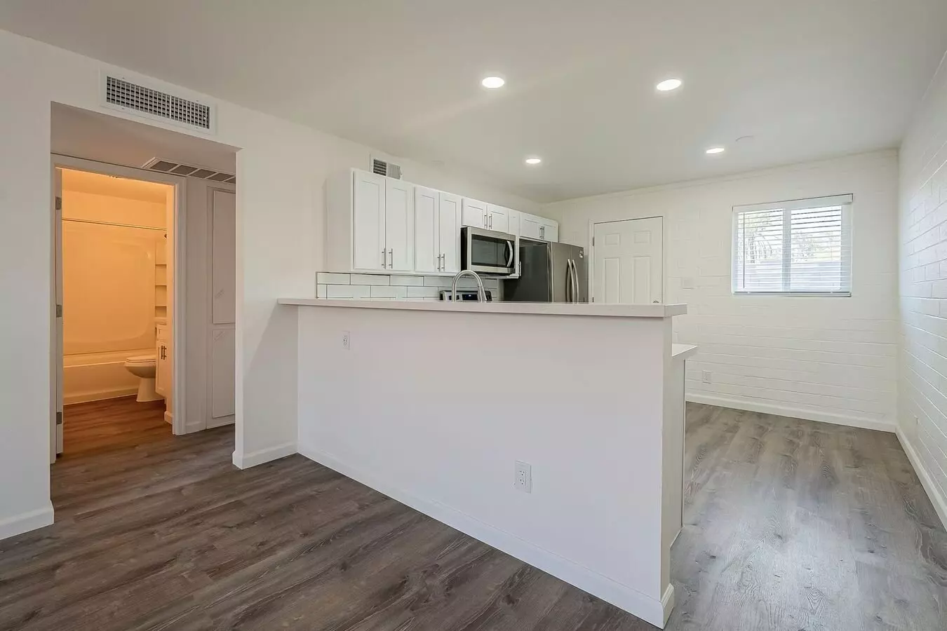 Apartment kitchen — representative home at Rovey Apartments.