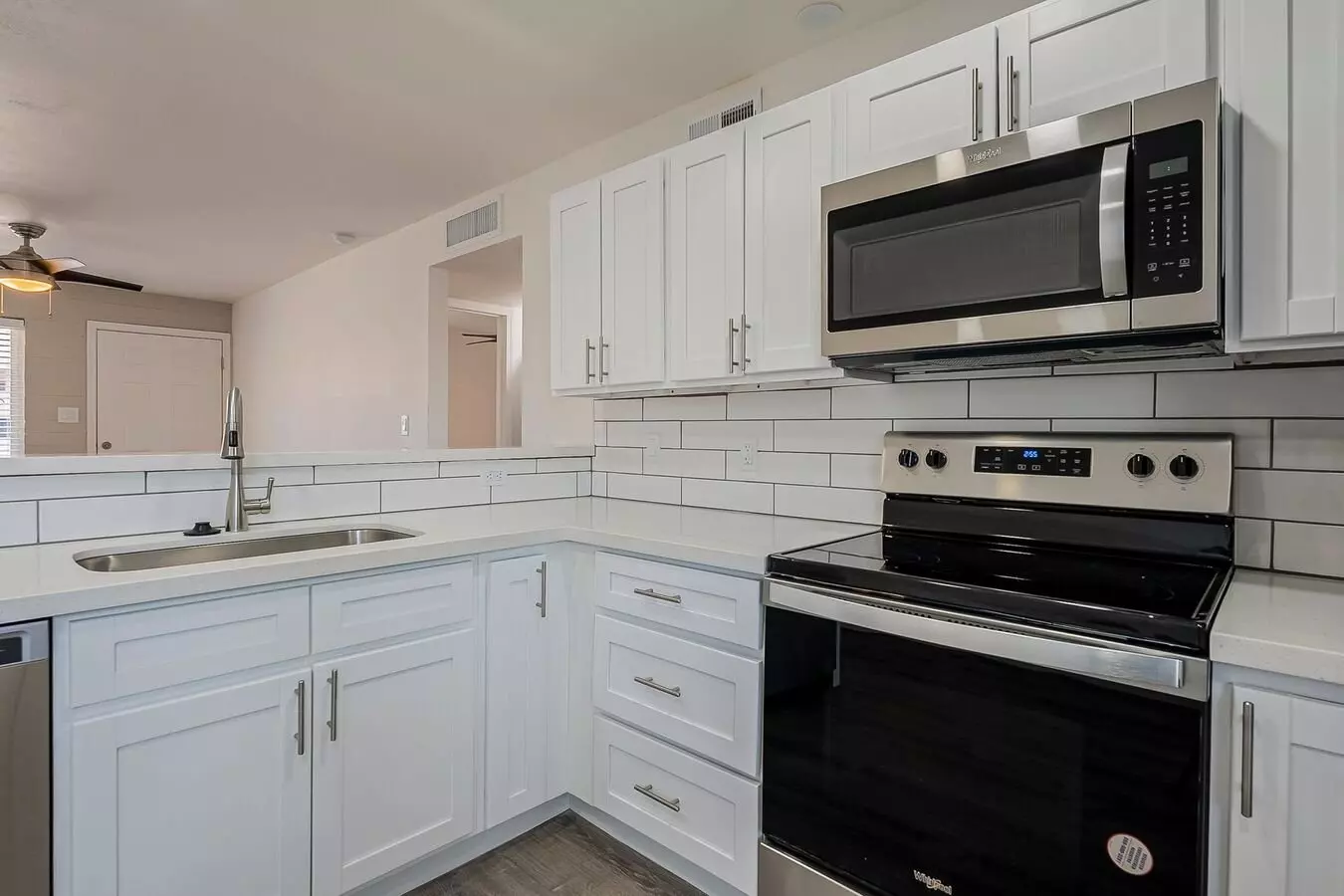 Apartment kitchen — representative home at Rovey Apartments.
