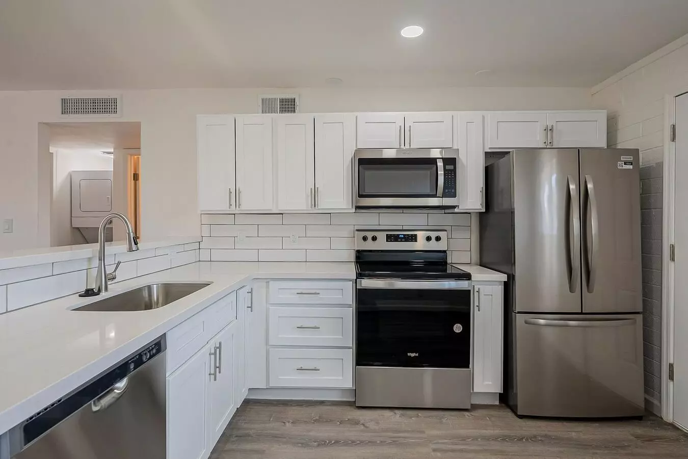 Apartment kitchen — representative home at Rovey Apartments.