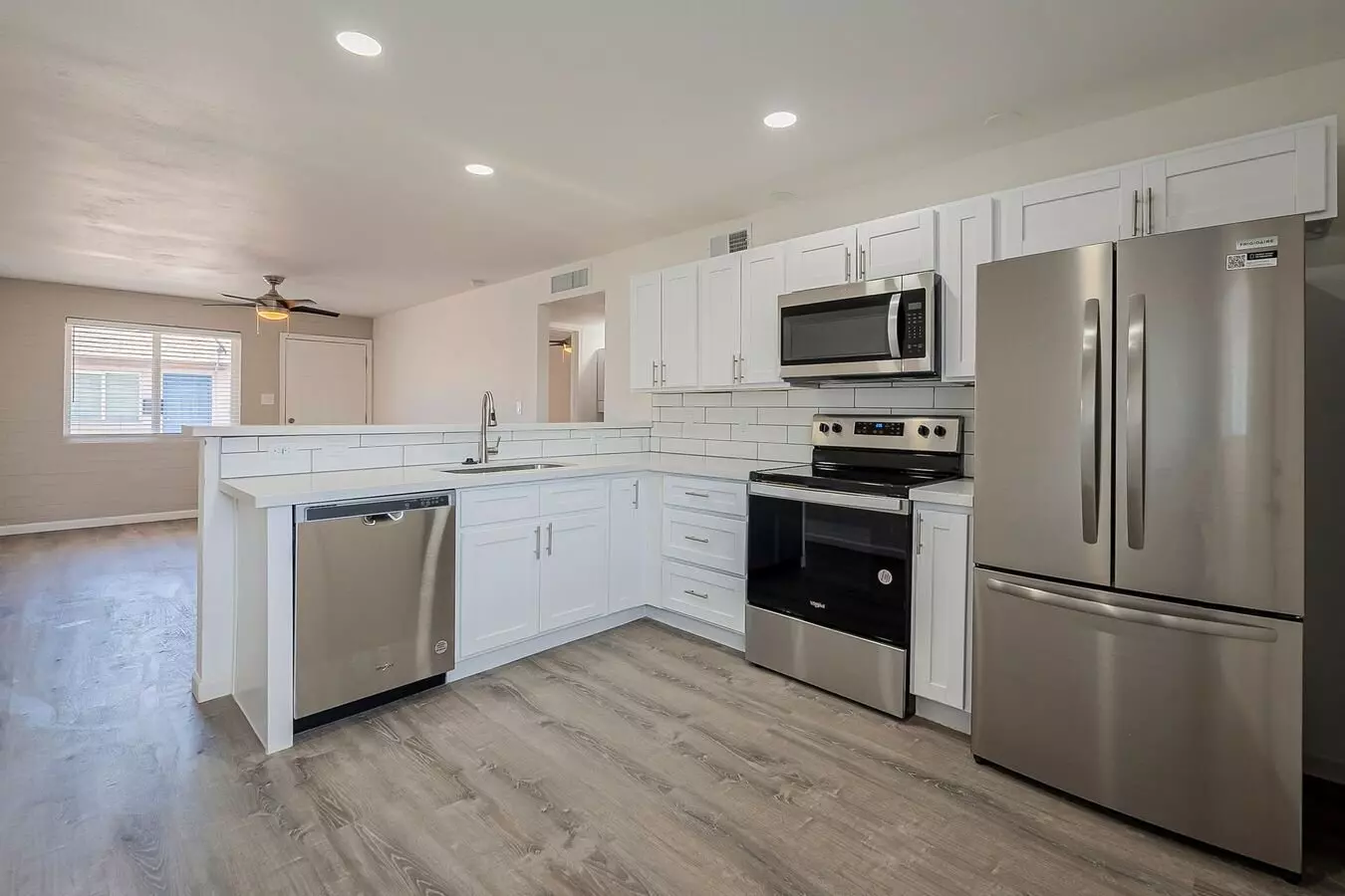 Apartment kitchen — representative home at Rovey Apartments.