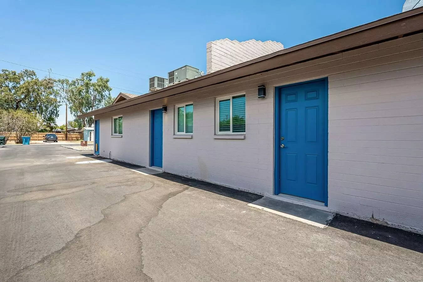 Building exterior at Rovey Apartments.