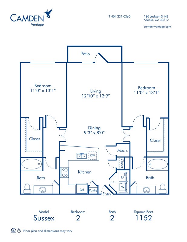 2 Bedrooms 2 Bathrooms Apartment for rent at Camden Vantage in Atlanta, GA