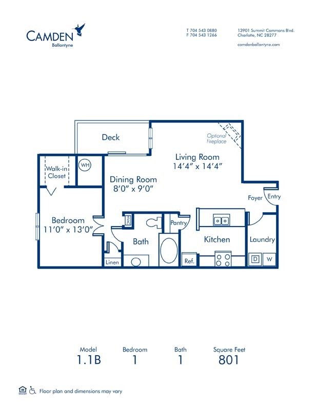 1 Bedroom 1 Bathroom Apartment for rent at Camden Ballantyne in Charlotte, NC