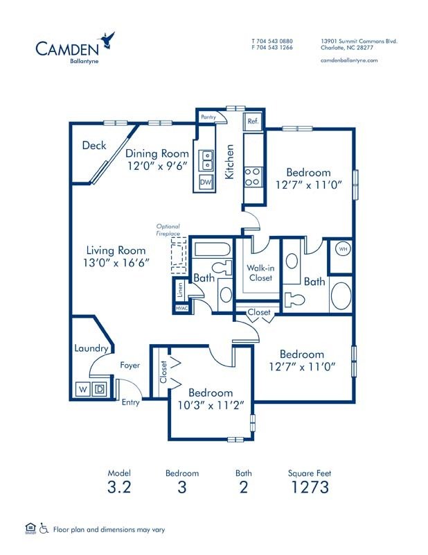 3 Bedrooms 2 Bathrooms Apartment for rent at Camden Ballantyne in Charlotte, NC