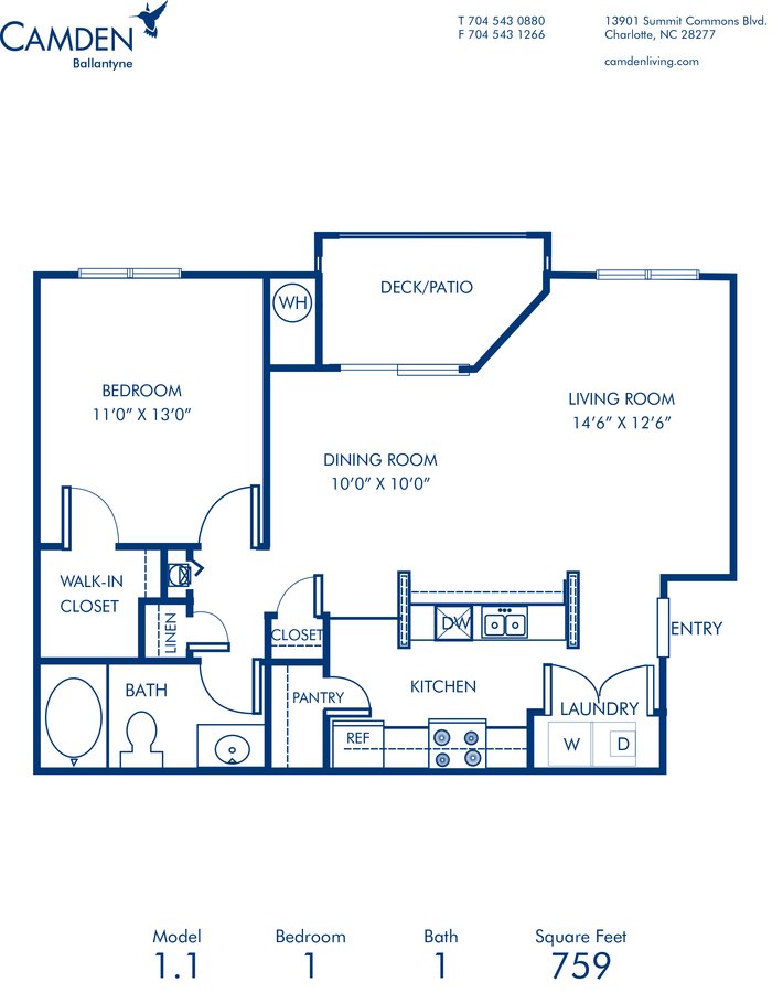 1 Bedroom 1 Bathroom Apartment for rent at Camden Ballantyne in Charlotte, NC