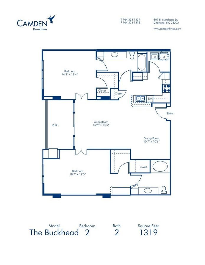 2 Bedrooms 2 Bathrooms Apartment for rent at Camden Grandview in Charlotte, NC