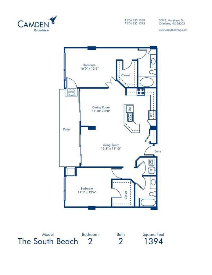 2 Bedrooms 2 Bathrooms Apartment for rent at Camden Grandview in Charlotte, NC