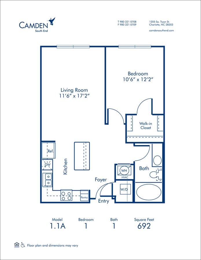 1 Bedroom 1 Bathroom Apartment for rent at Camden South End in Charlotte, NC