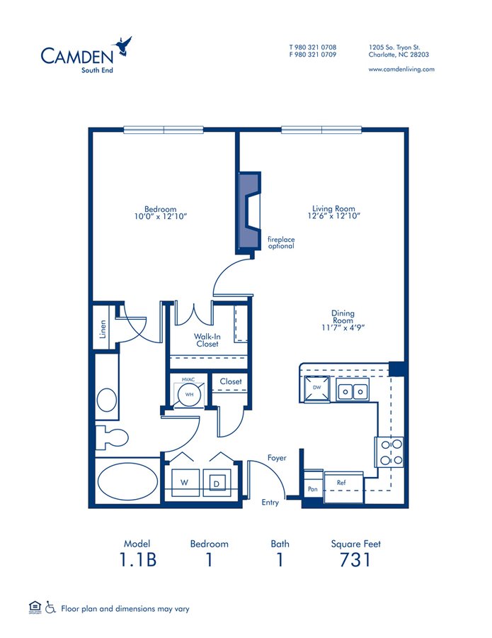 1 Bedroom 1 Bathroom Apartment for rent at Camden South End in Charlotte, NC