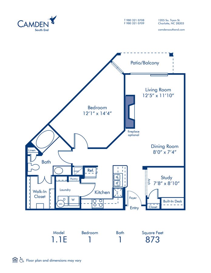 1 Bedroom 1 Bathroom Apartment for rent at Camden South End in Charlotte, NC