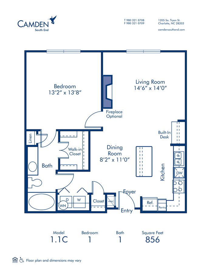 1 Bedroom 1 Bathroom Apartment for rent at Camden South End in Charlotte, NC