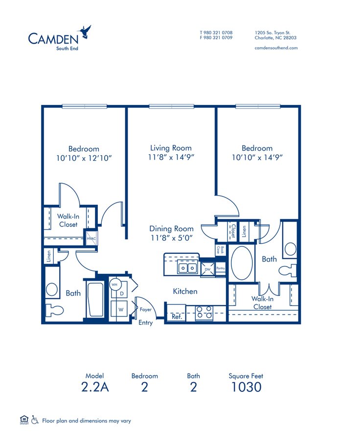 2 Bedrooms 2 Bathrooms Apartment for rent at Camden South End in Charlotte, NC