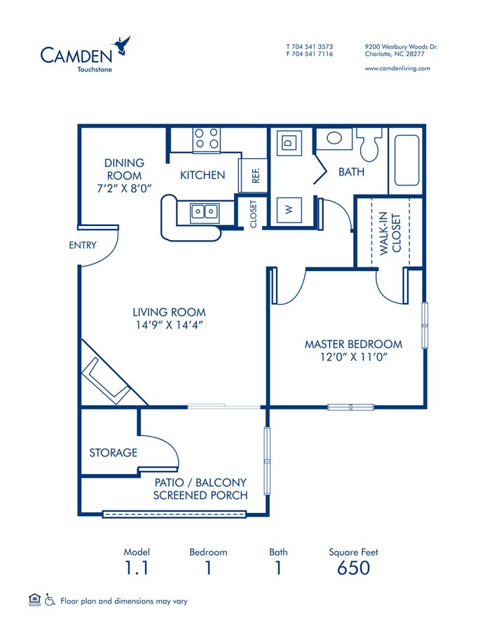 1 Bedroom 1 Bathroom Apartment for rent at Camden Touchstone in Charlotte, NC