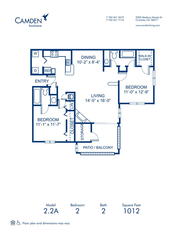 2 Bedrooms 2 Bathrooms Apartment for rent at Camden Touchstone in Charlotte, NC