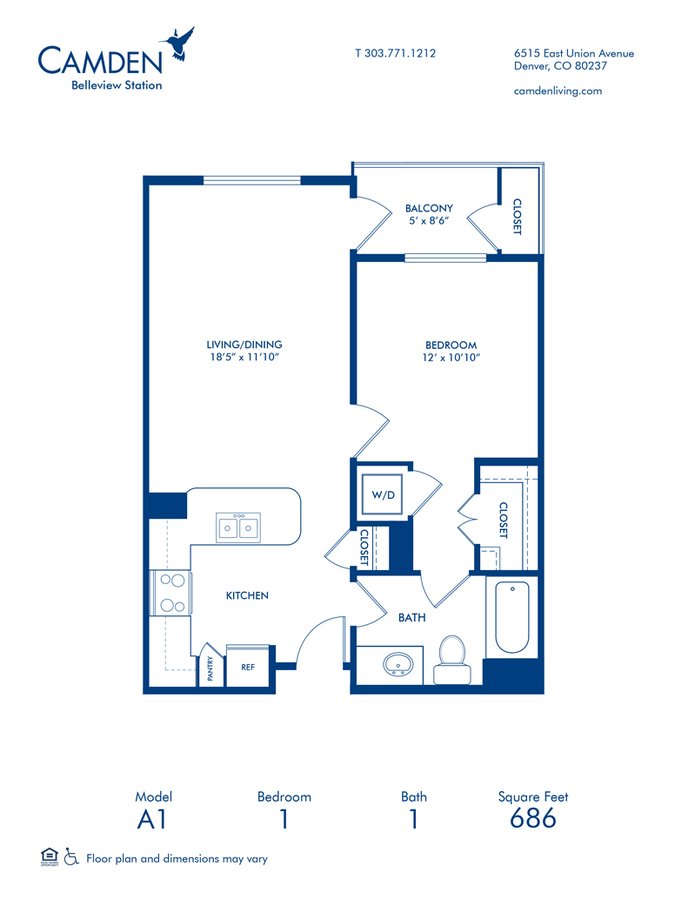 1 Bedroom 1 Bathroom Apartment for rent at Camden Belleview Station in Denver, CO
