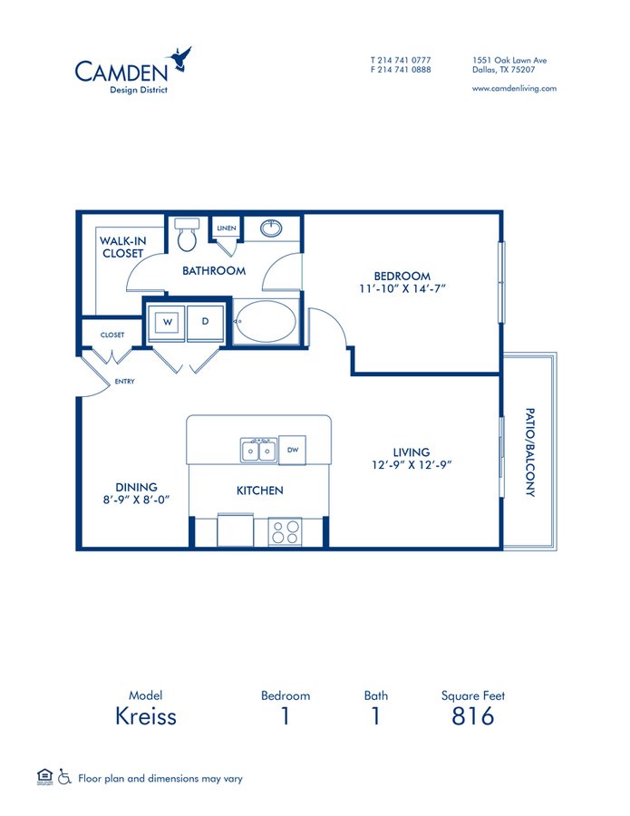 1 Bedroom 1 Bathroom Apartment for rent at Camden Design District in Dallas, TX