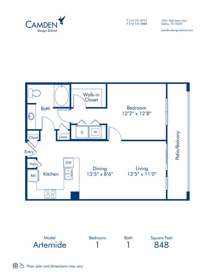 1 Bedroom 1 Bathroom Apartment for rent at Camden Design District in Dallas, TX