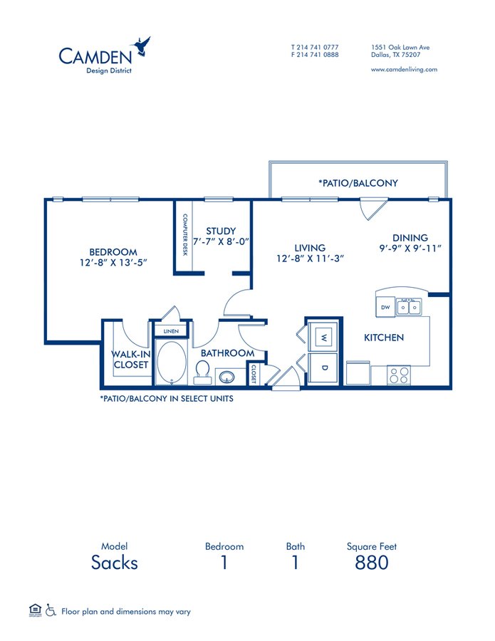 1 Bedroom 1 Bathroom Apartment for rent at Camden Design District in Dallas, TX