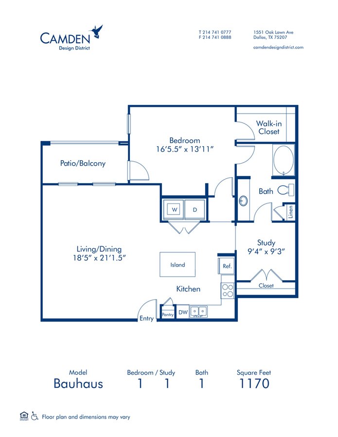 1 Bedroom 1 Bathroom Apartment for rent at Camden Design District in Dallas, TX