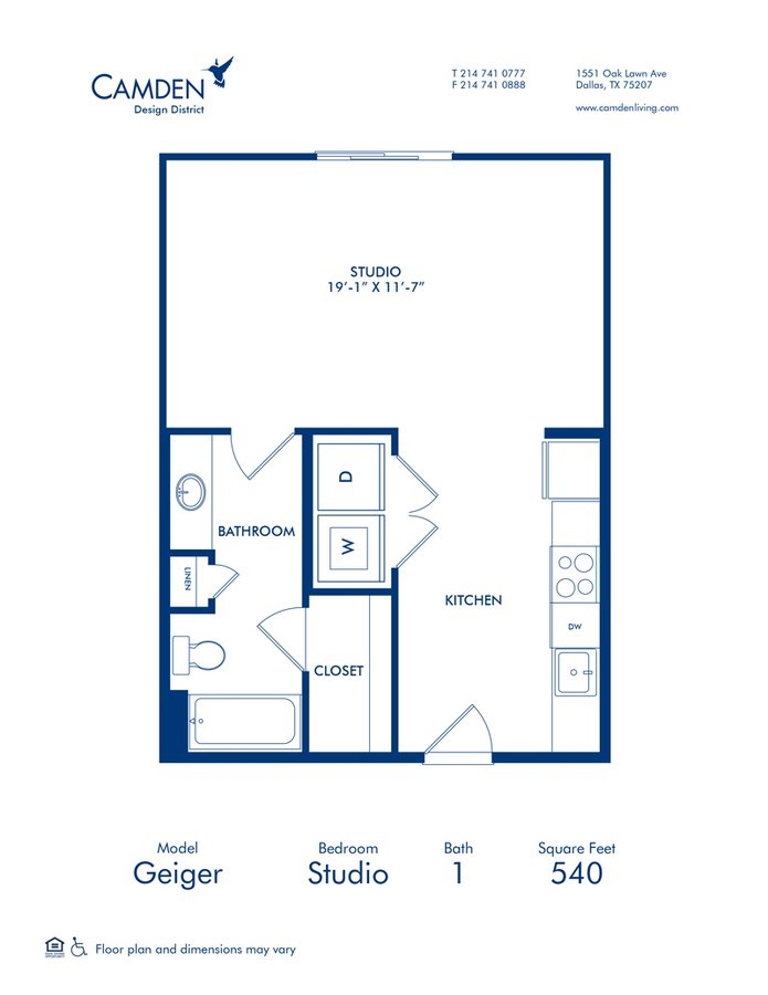 Studio 1 Bathroom Apartment for rent at Camden Design District in Dallas, TX