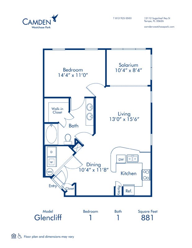 1 Bedroom 1 Bathroom Apartment for rent at Camden Westchase Park in Tampa, FL
