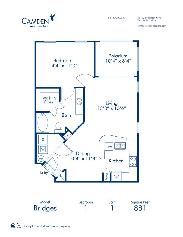 1 Bedroom 1 Bathroom Apartment for rent at Camden Westchase Park in Tampa, FL