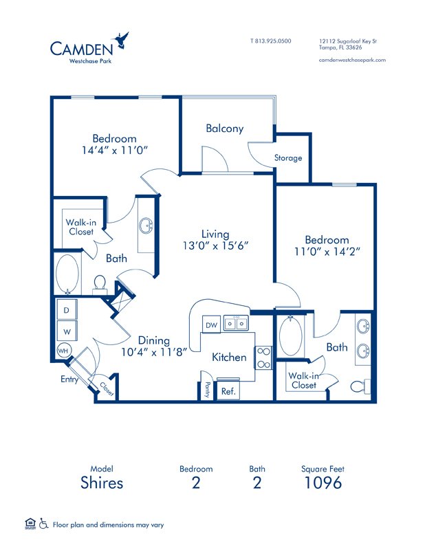 2 Bedrooms 2 Bathrooms Apartment for rent at Camden Westchase Park in Tampa, FL