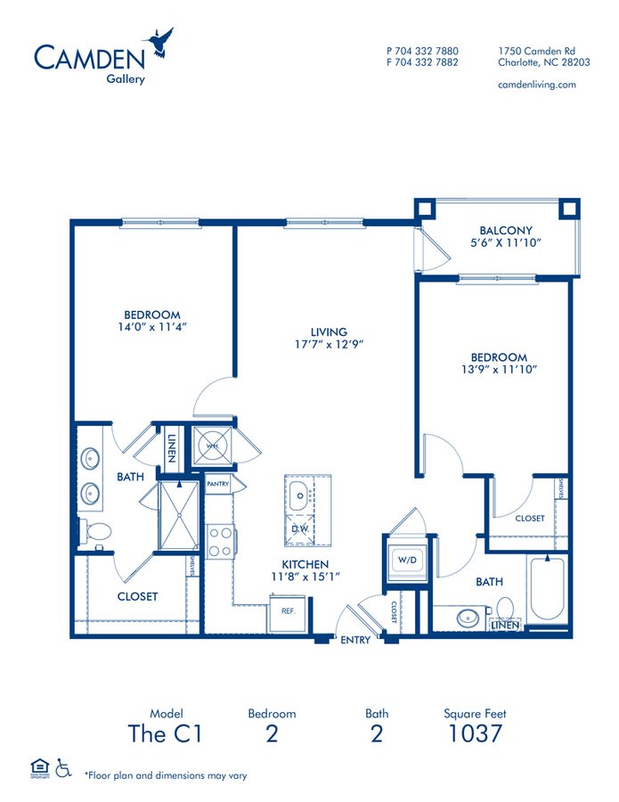 2 Bedrooms 2 Bathrooms Apartment for rent at Camden Gallery in Charlotte, NC