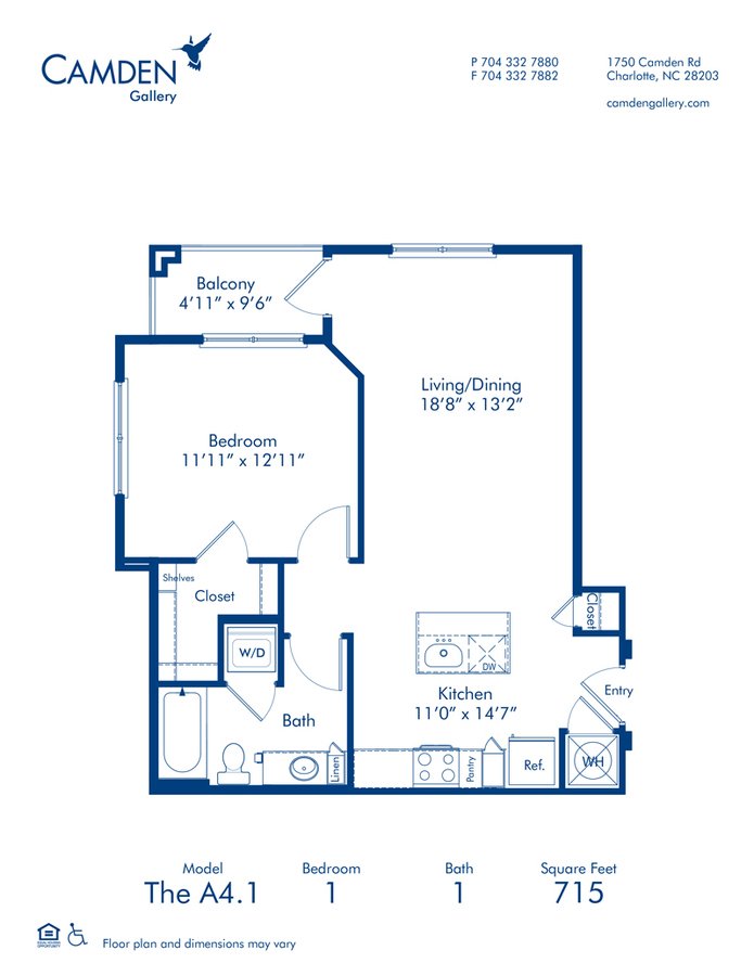 1 Bedroom 1 Bathroom Apartment for rent at Camden Gallery in Charlotte, NC